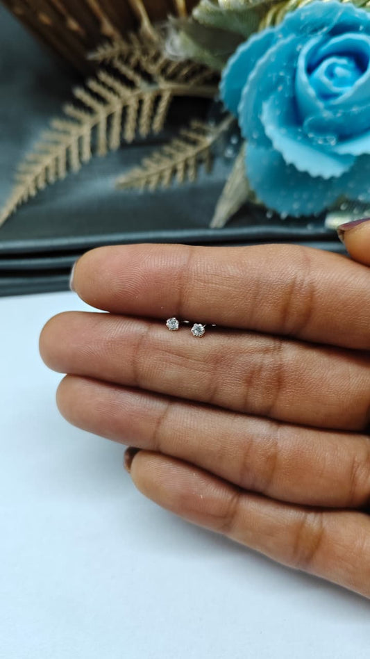 925 Silver Regular Silver Colour Small Single White Stone Side Stud/ Nose Pin in Pair