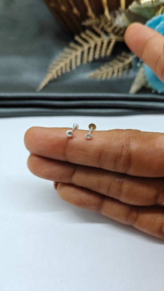 925 Silver Regular Silver Colour Small Single White Stone Side Stud/ Nose Pin in Pair