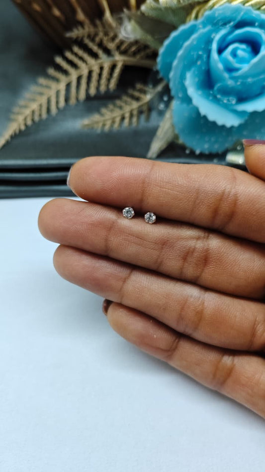 925 Silver Regular Silver Colour Medium Single White Stone Side Stud/ Nose Pin in Pair