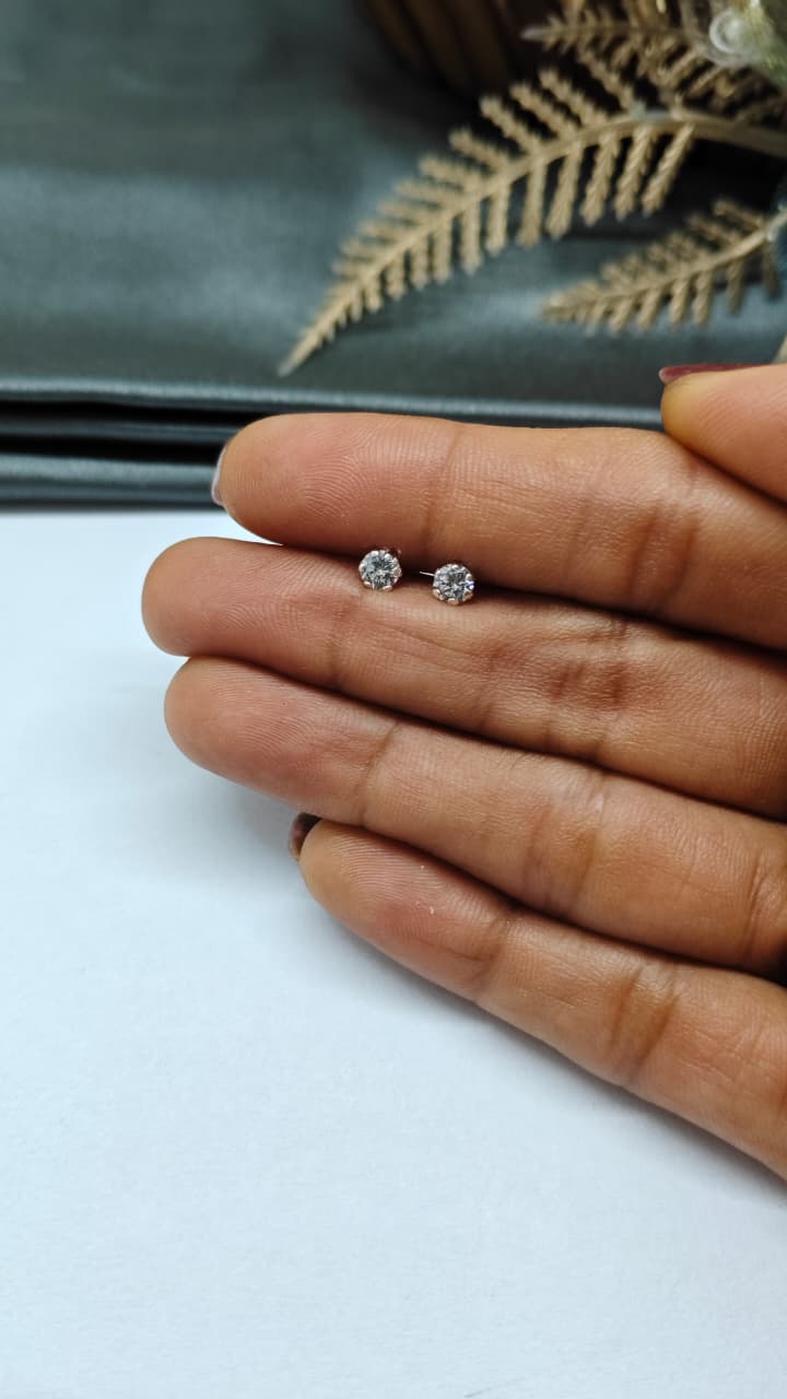 925 Silver Regular Silver Colour Big Single White Stone Side Stud/ Nose Pin in Pair