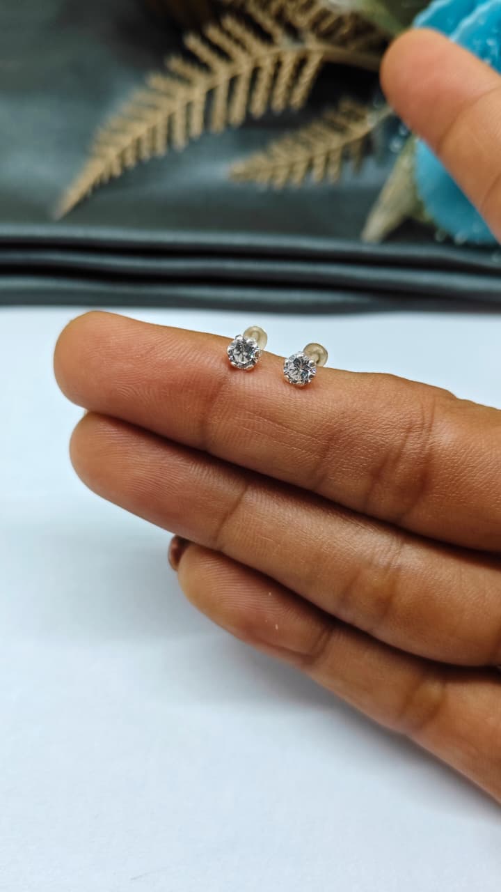 925 Silver Regular Silver Colour Big Single White Stone Side Stud/ Nose Pin in Pair