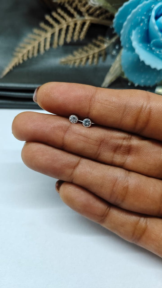 925 Silver Regular Silver Colour Medium Single White Stone Side Stud/ Nose Pin in Pair