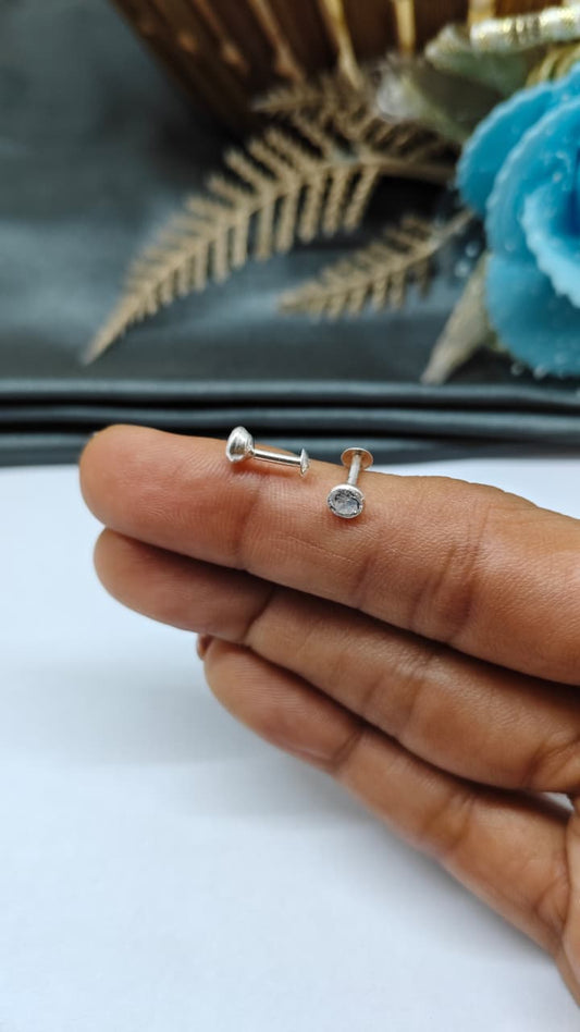 925 Silver Regular Silver Colour Large Single White Stone Side Stud/ Nose Pin in Pair