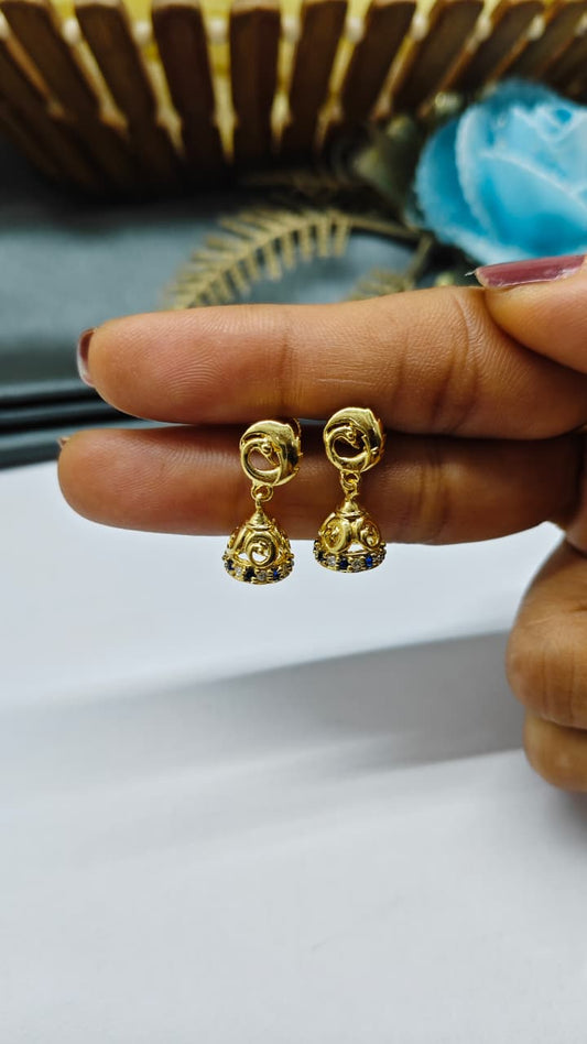 925 Silver Gold Colour White Stone With Jumkha Design Hanging Earrings
