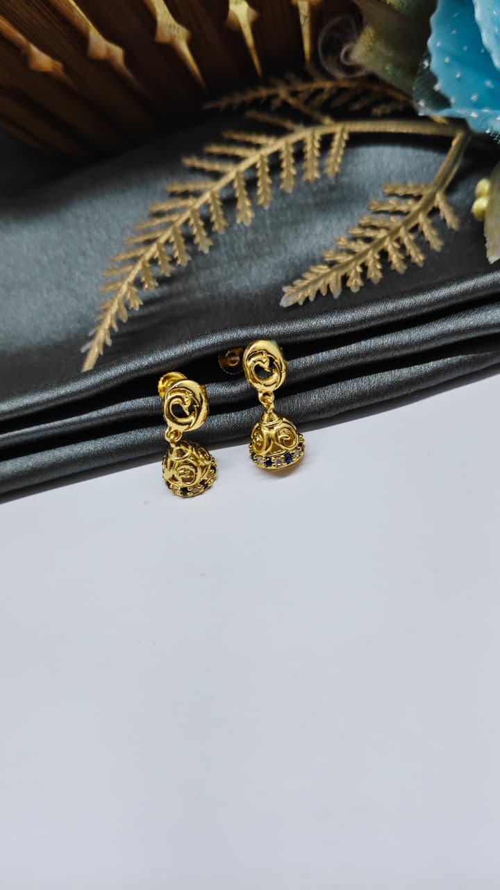 925 Silver Gold Colour White Stone With Jumkha Design Hanging Earrings