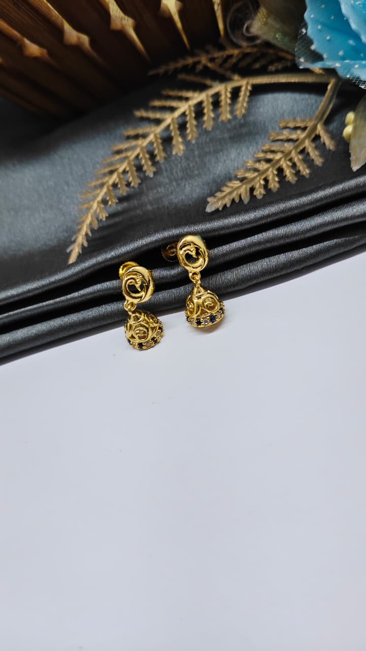 925 Silver Gold Colour White Stone With Jumkha Design Hanging Earrings