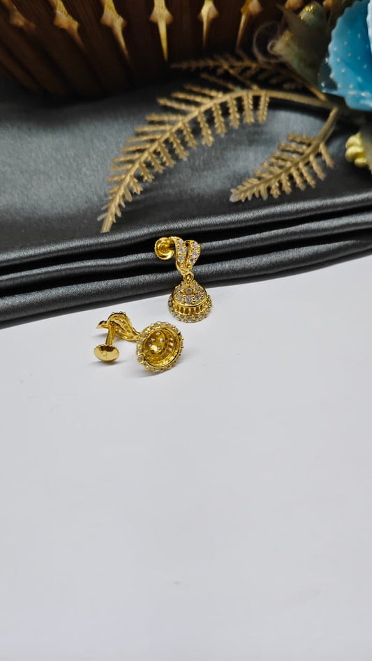 925 Silver Gold Colour White Stone With Jumkha Design Hanging Earrings