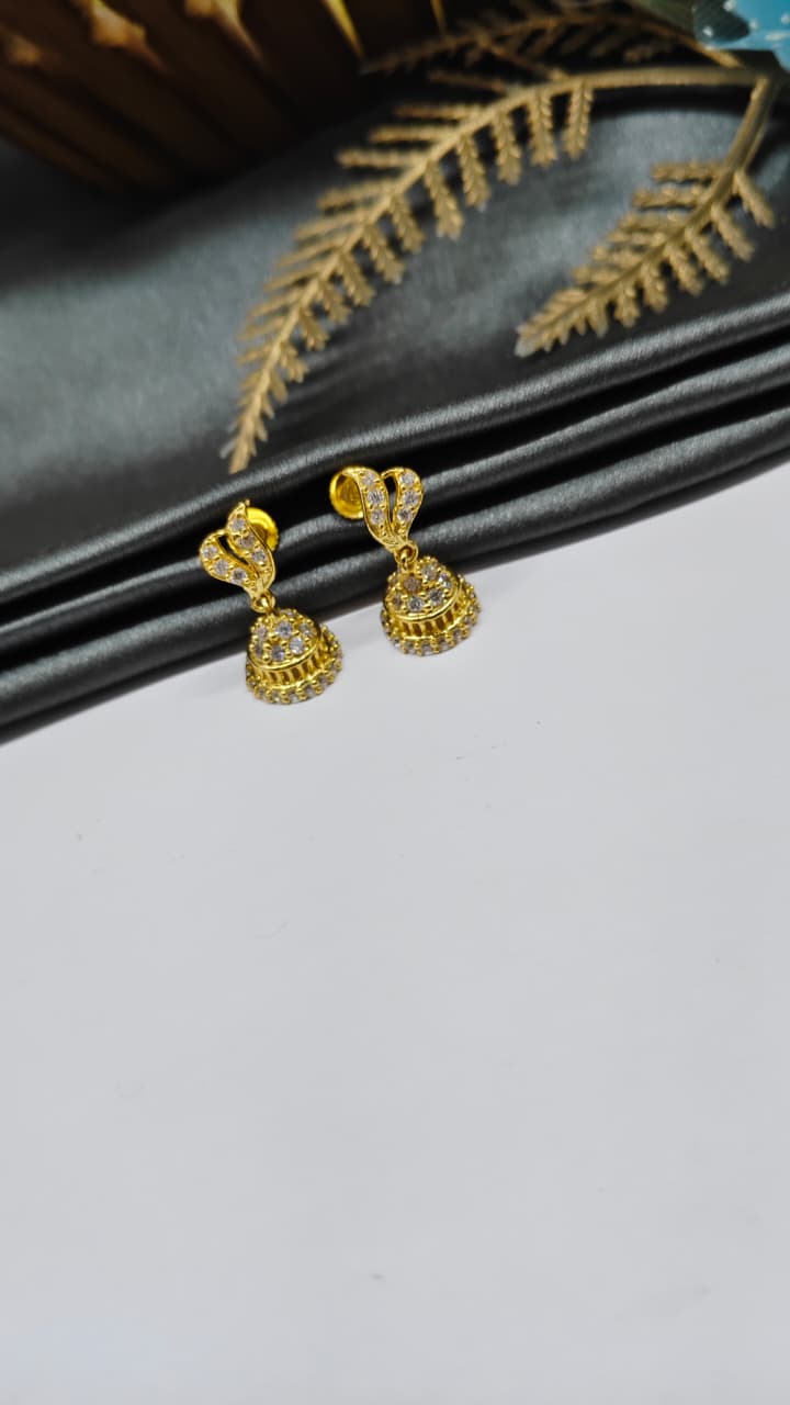 925 Silver Gold Colour White Stone With Jumkha Design Hanging Earrings