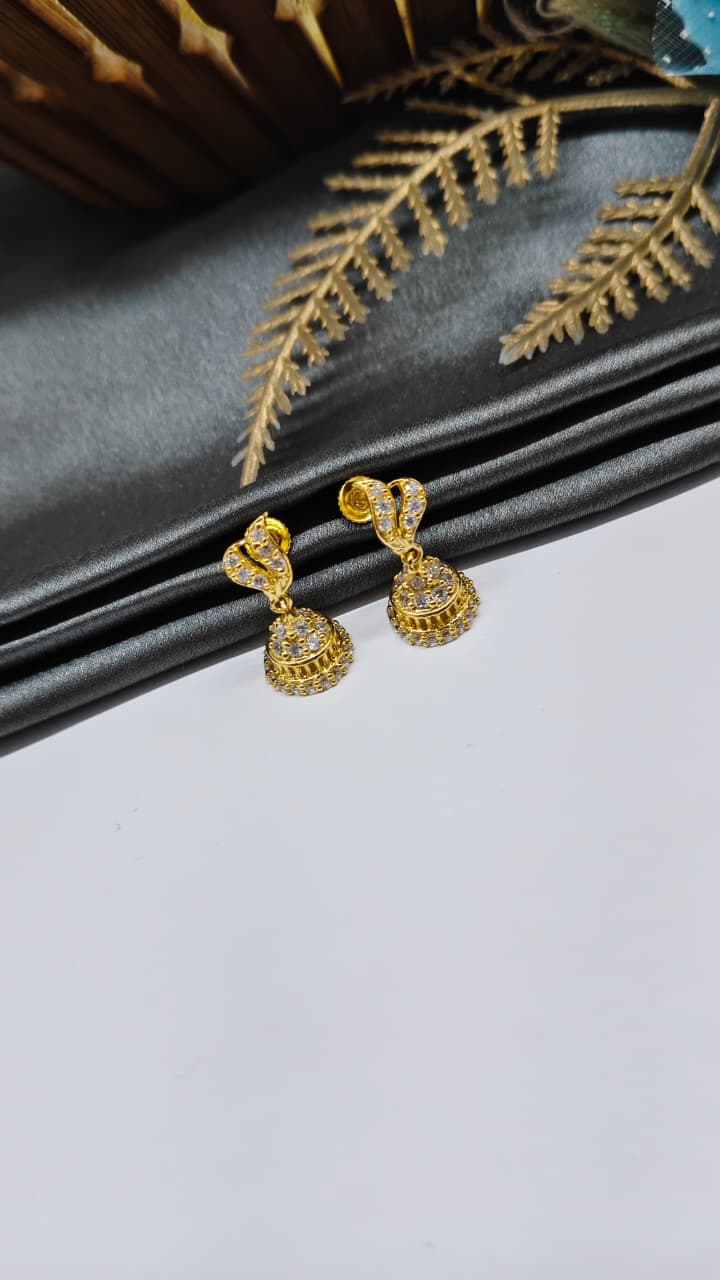 925 Silver Gold Colour White Stone With Jumkha Design Hanging Earrings