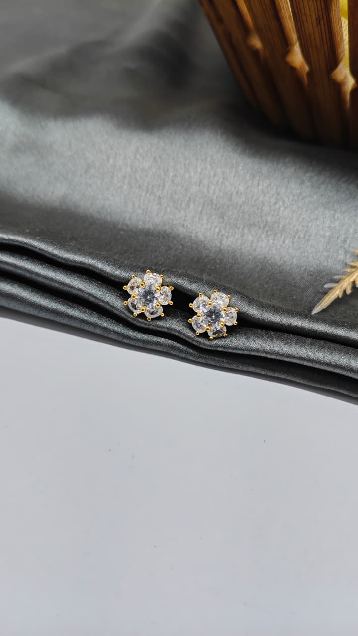 925 Silver Gold Colour 5 White Stone Design Earrings