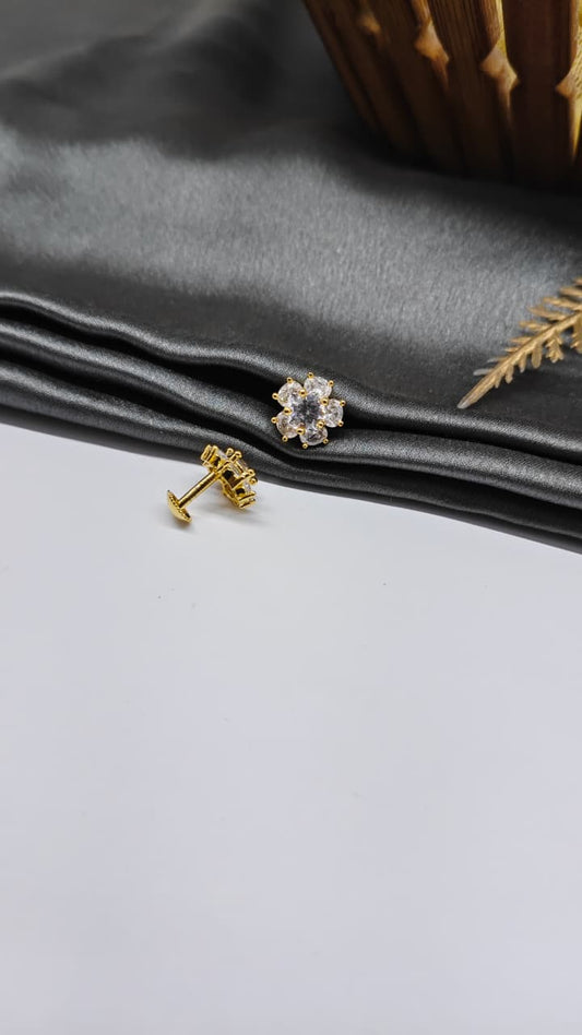 925 Silver Gold Colour 5 White Stone Design Earrings