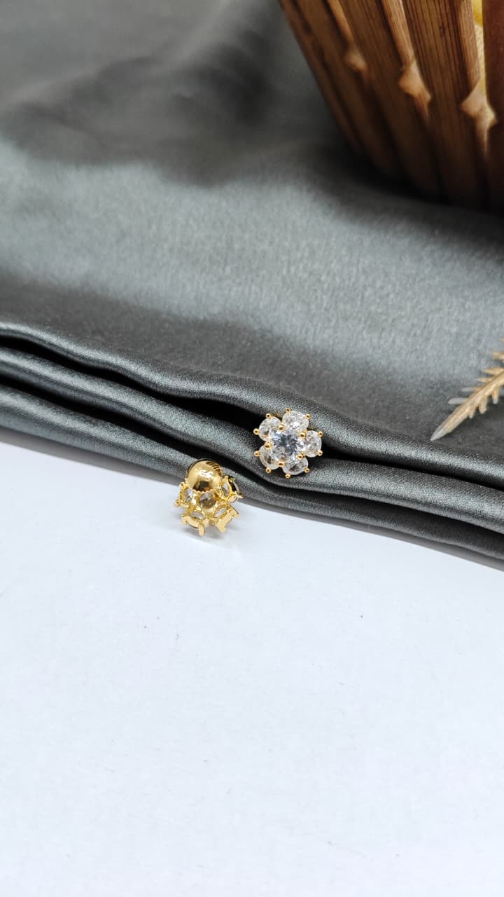 925 Silver Gold Colour 5 White Stone Design Earrings