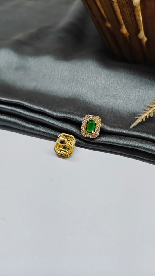 925 Silver Gold Colour 1 Green With Multiple White Stone Design Earrings