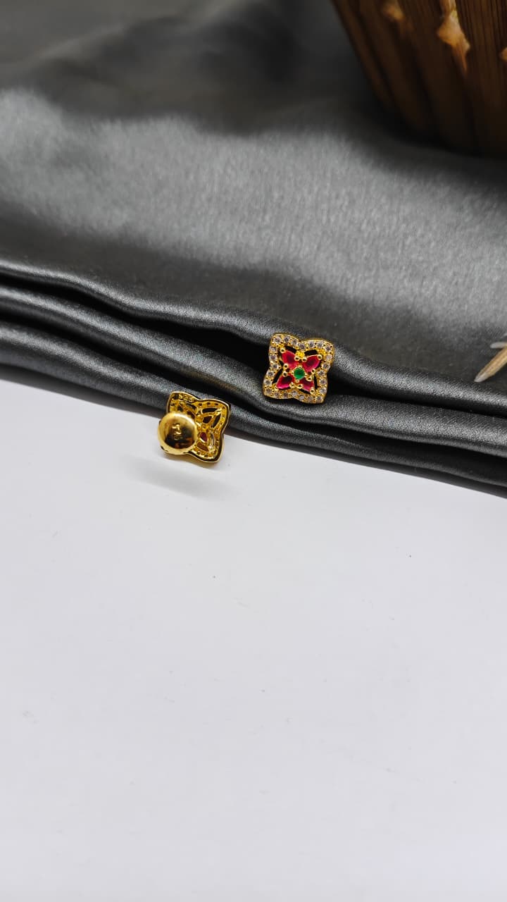 925 Silver Gold Colour Green/Red/White Stone Design Earrings