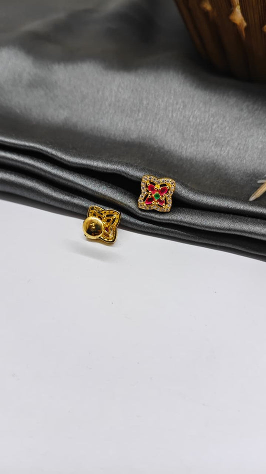 925 Silver Gold Colour Green/Red/White Stone Design Earrings