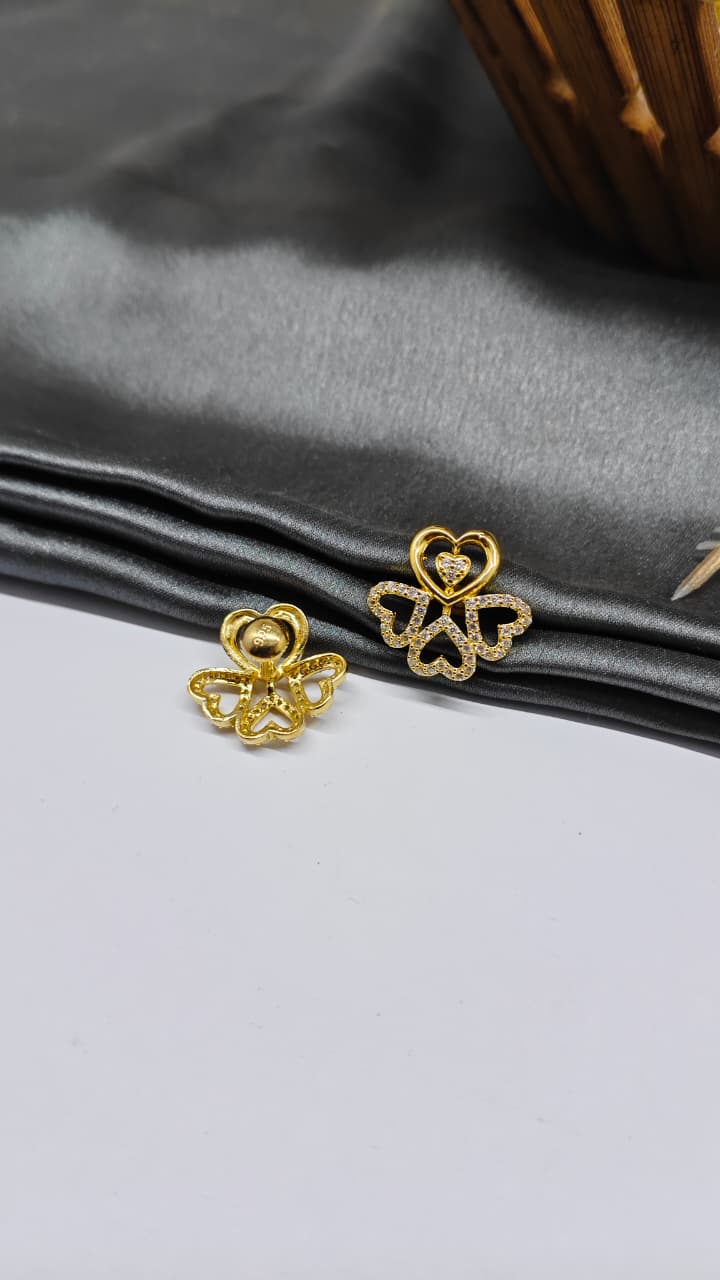925 Silver Gold Colour 4 Heart Design White Stone Earrings