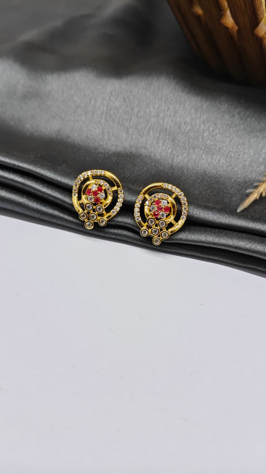 925 Silver Gold Colour Red With White Stone Design Earrings