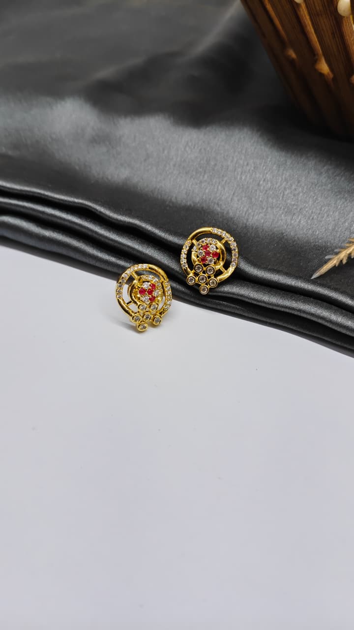 925 Silver Gold Colour Red With White Stone Design Earrings