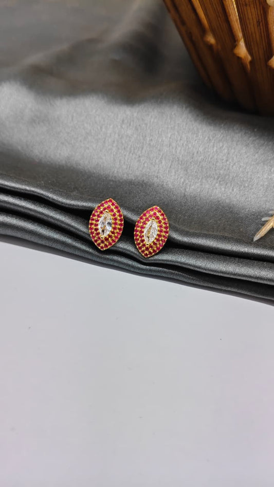 925 Silver Gold Colour 1 White/Red Stone Design Earrings