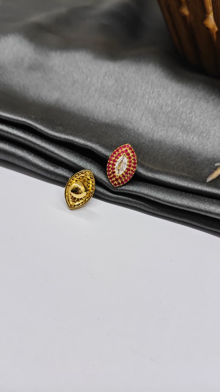 925 Silver Gold Colour 1 White/Red Stone Design Earrings