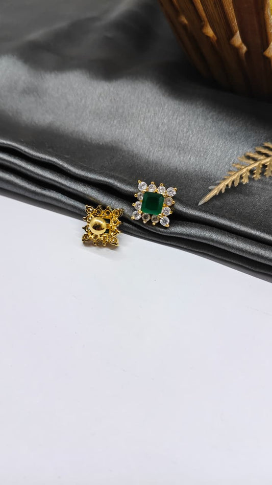 925 Silver Gold Colour 1 Green With Multiple White Stone Design Earrings