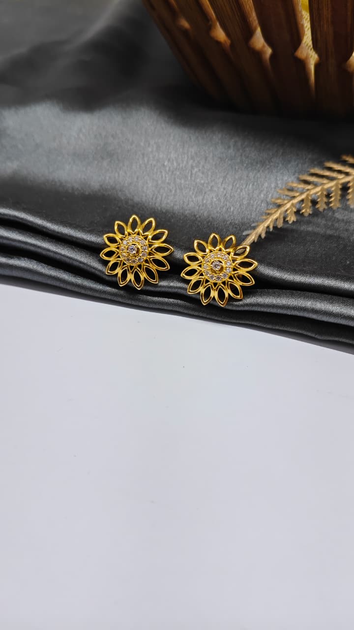 925 Silver Gold Colour White Stone Design Big Earrings
