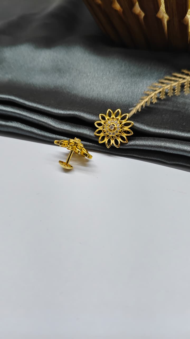 925 Silver Gold Colour White Stone Design Big Earrings