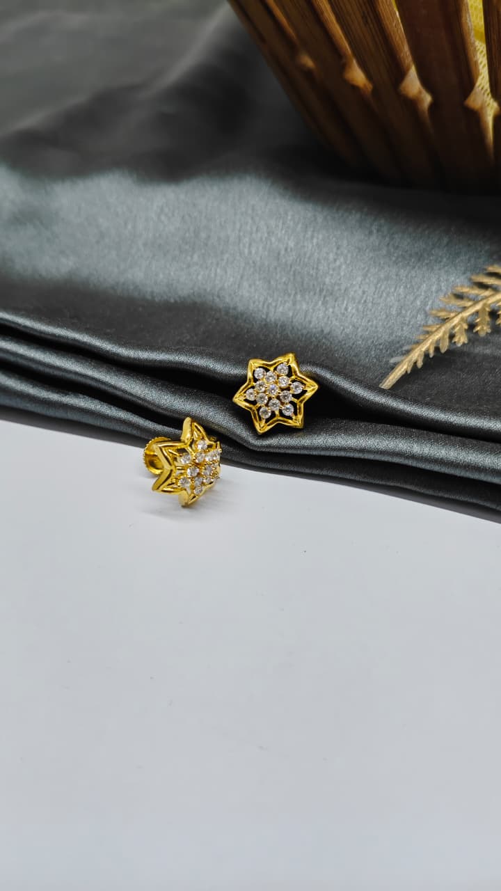 925 Silver Gold Colour White Stone Design Earrings