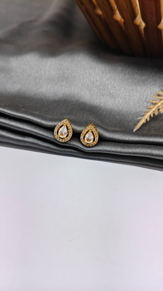 925 Silver Gold Colour White Stone Design Earrings