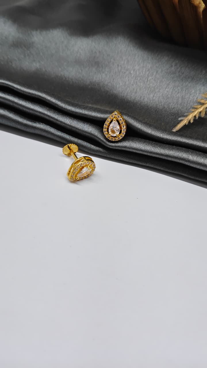 925 Silver Gold Colour White Stone Design Earrings