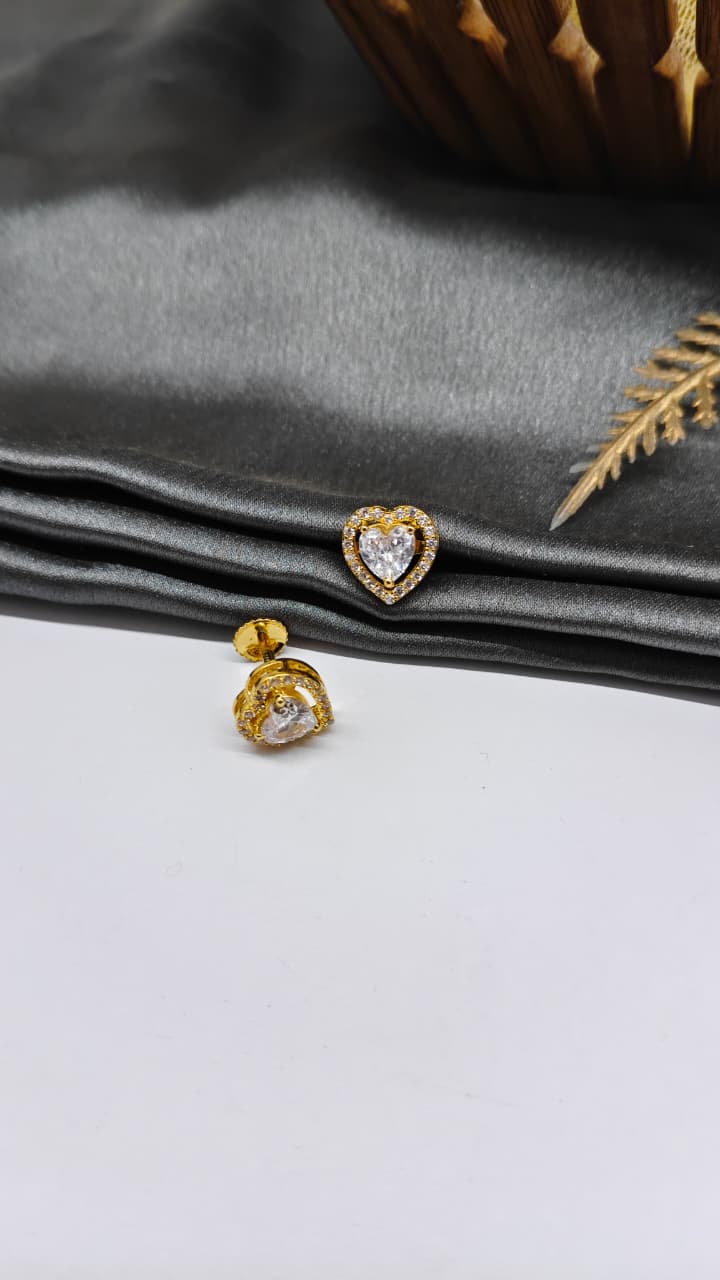925 Silver Gold Colour White Stone Heart Design Earrings