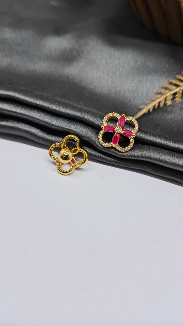 925 Silver Gold Colour Red With White Stone Design Earrings