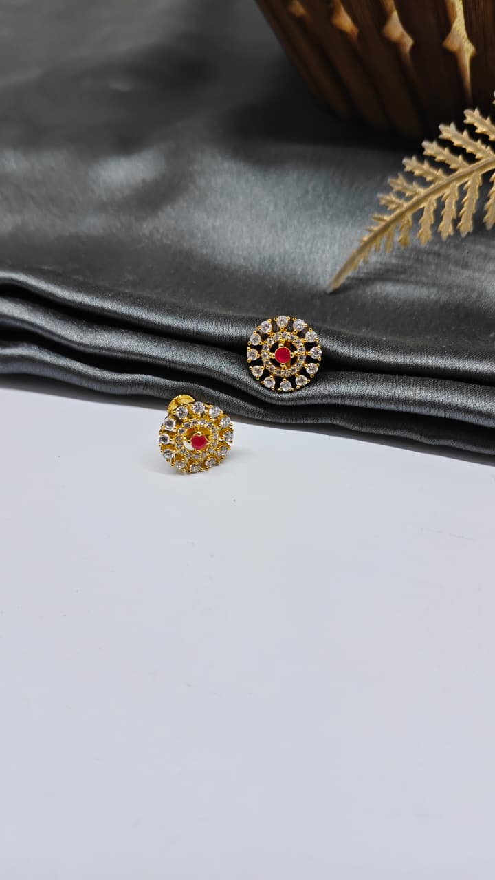 925 Silver Gold Colour 1 Red With White Stone Design Earrings