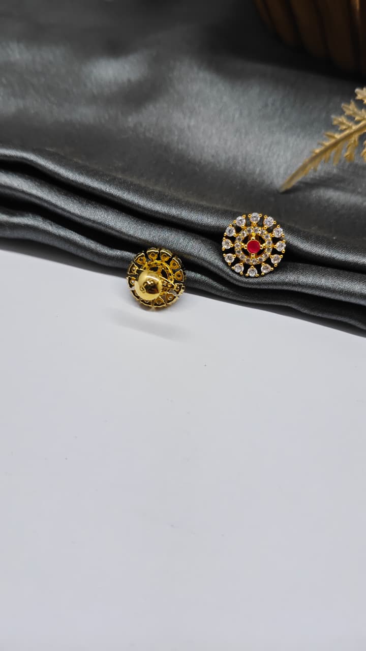 925 Silver Gold Colour 1 Red With White Stone Design Earrings