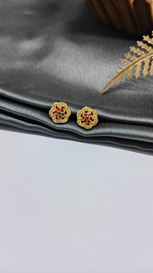 925 Silver Gold Colour Green/Red With White Stone Design Earrings