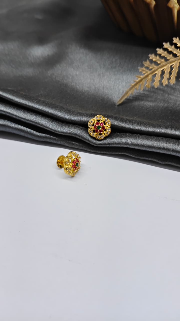 925 Silver Gold Colour Green/Red With White Stone Design Earrings
