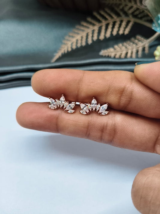 925 Silver Rose Gold 7 White Stone Half Design Earrings