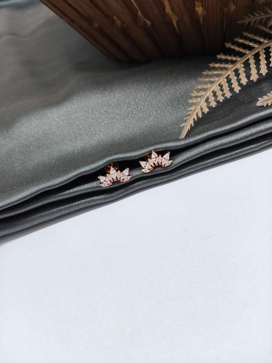925 Silver Rose Gold 7 White Stone Half Design Earrings