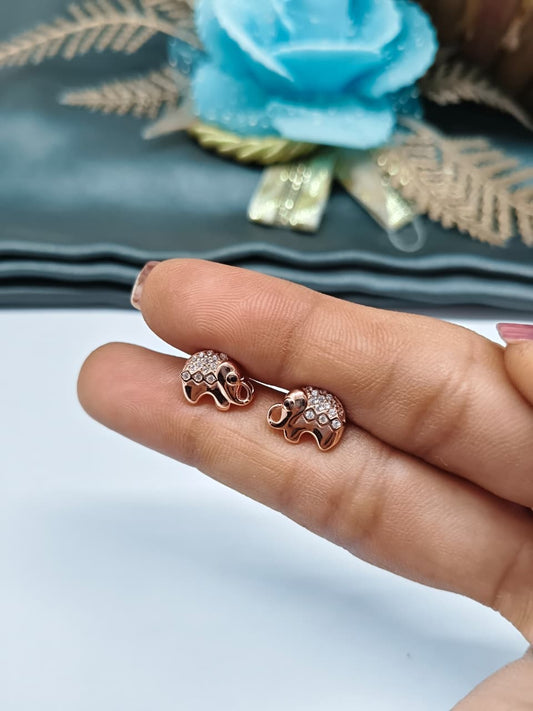 925 Silver Rose Gold Elephant Design With White Stone Earrings