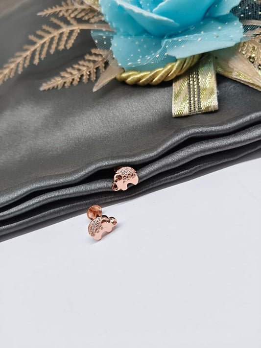 925 Silver Rose Gold Elephant Design With White Stone Earrings