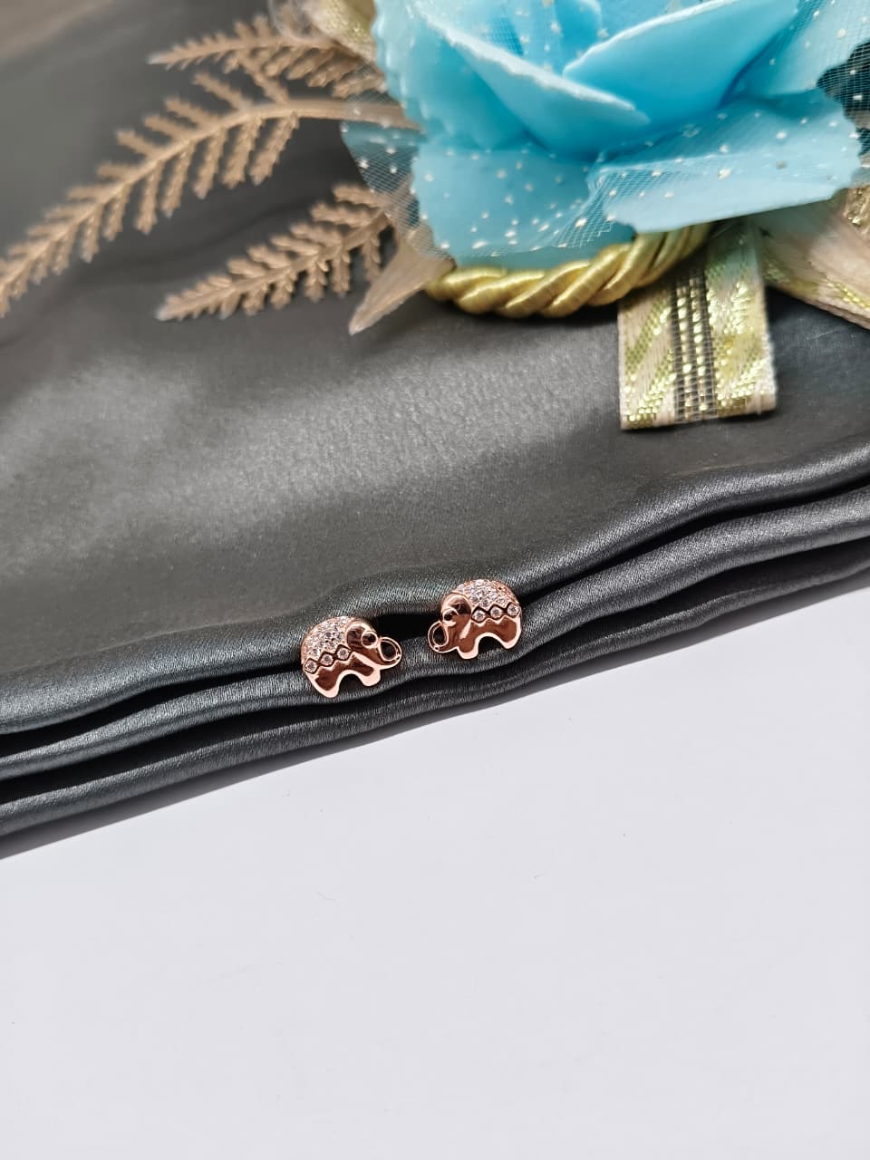 925 Silver Rose Gold Elephant Design With White Stone Earrings