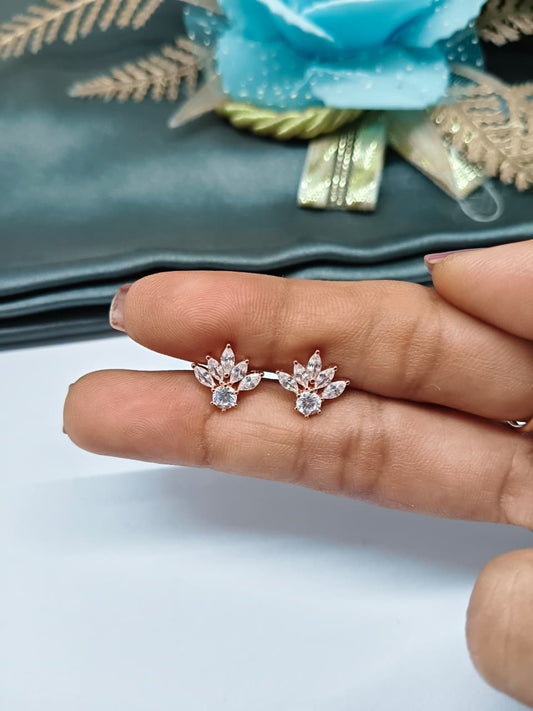 925 Silver Rose Gold 1 Round +5 White Stone Earrings