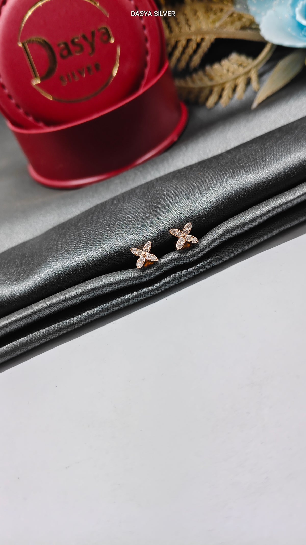 925 Silver Rose Gold Full White Stone X Design Small Earrings