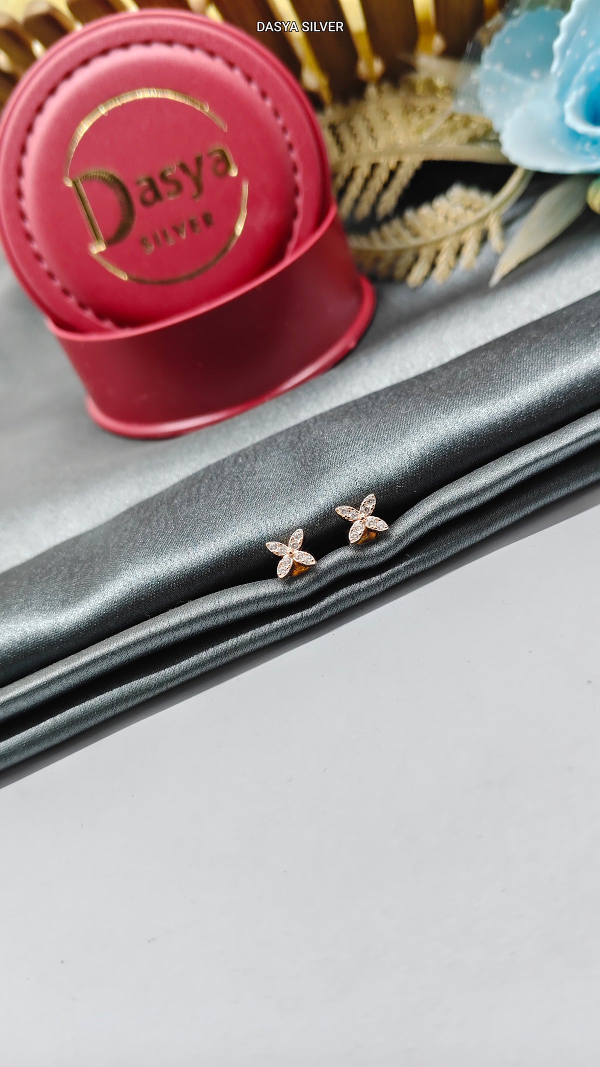 925 Silver Rose Gold Full White Stone X Design Small Earrings