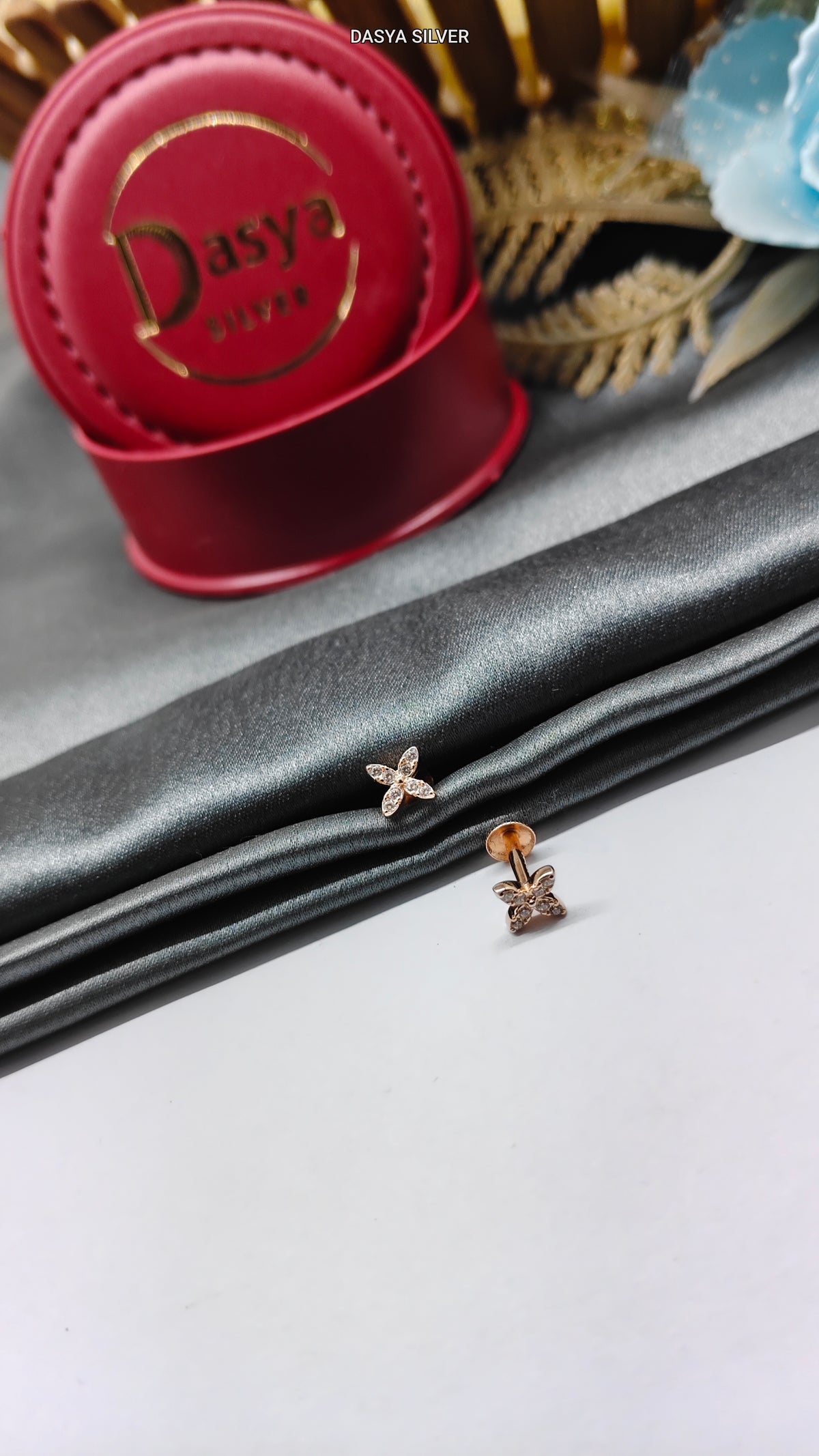 925 Silver Rose Gold Full White Stone X Design Small Earrings