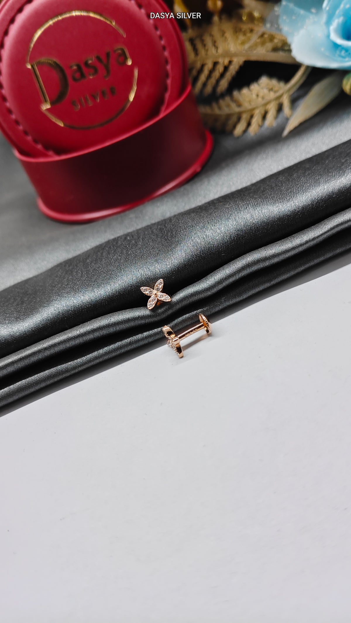 925 Silver Rose Gold Full White Stone X Design Small Earrings