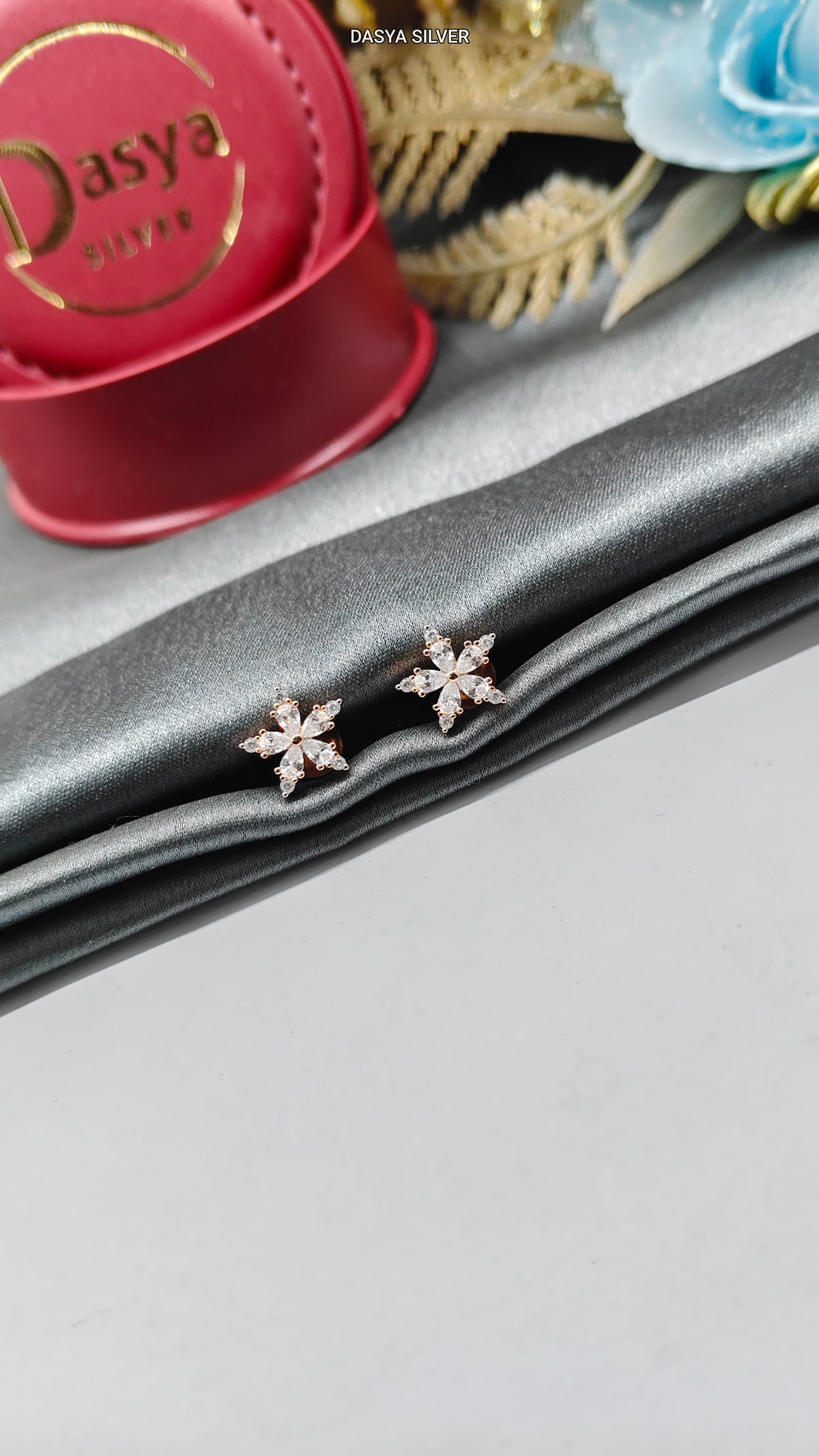 925 Silver Rose Gold Small Multiple White Stone Star Fish Design Earrings