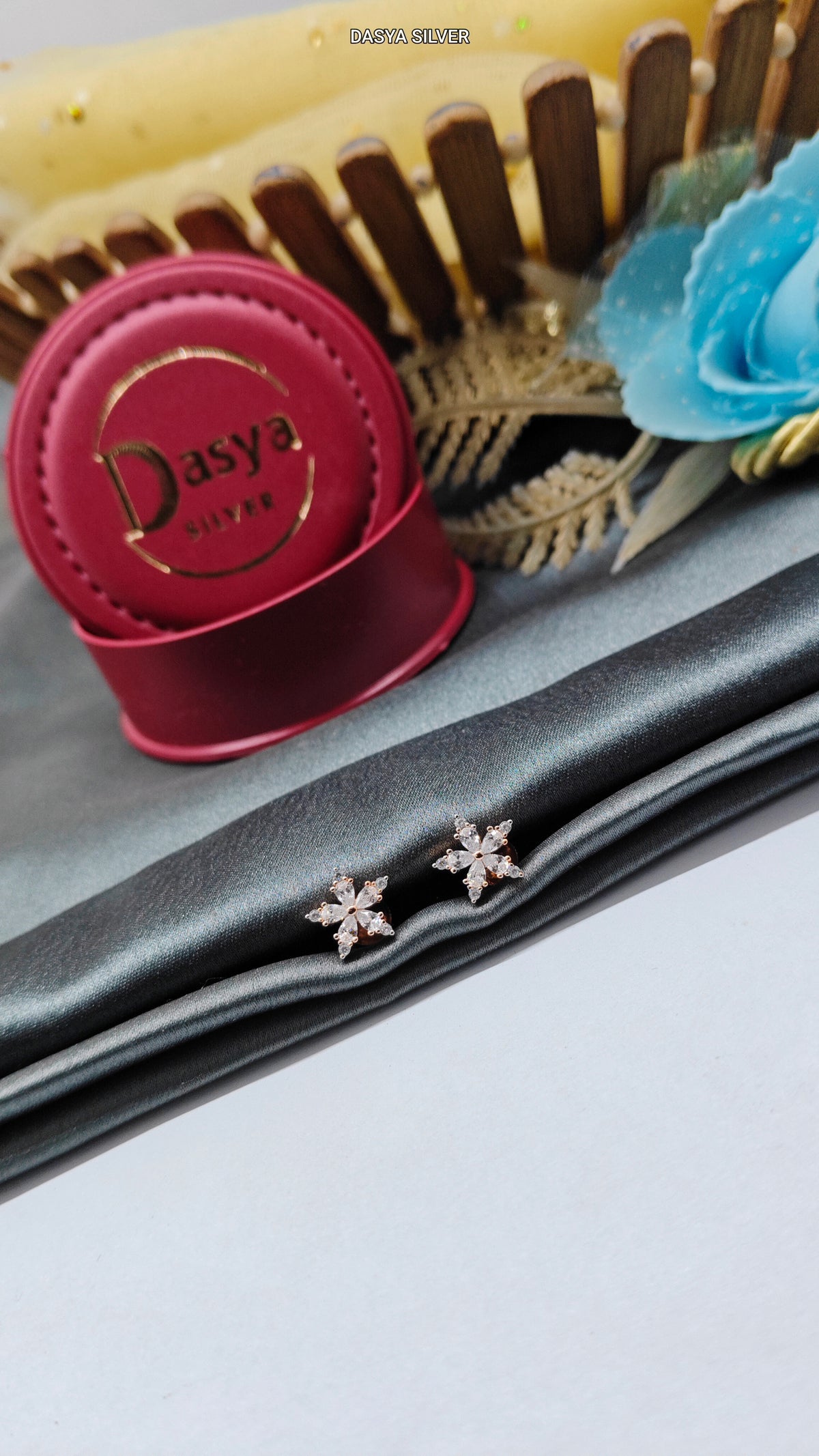 925 Silver Rose Gold Small Multiple White Stone Star Fish Design Earrings