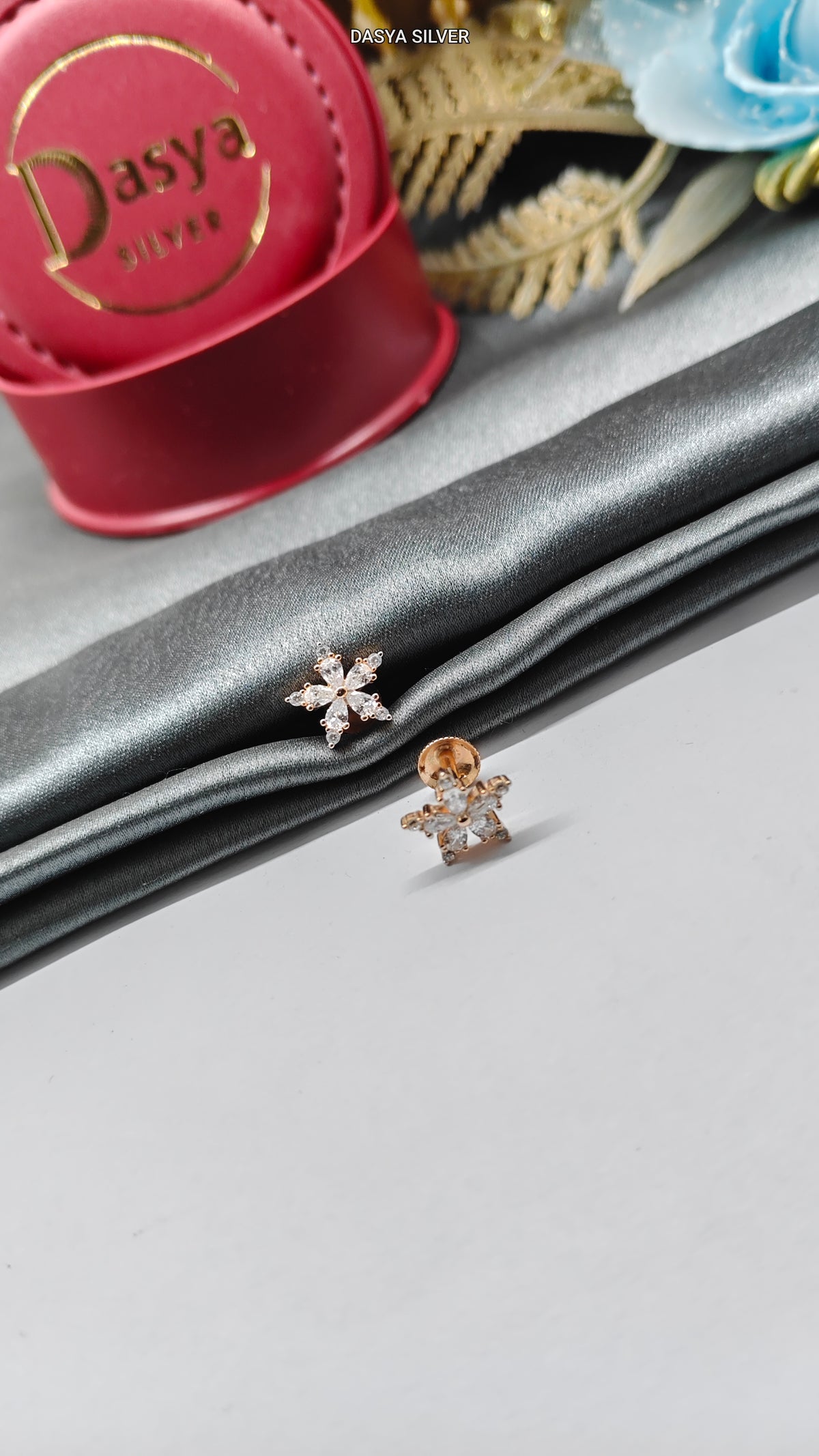 925 Silver Rose Gold Small Multiple White Stone Star Fish Design Earrings