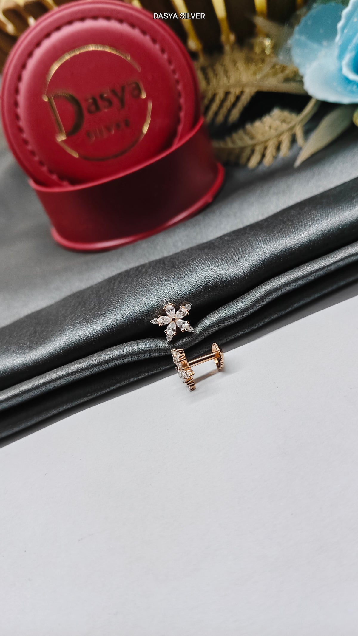 925 Silver Rose Gold Small Multiple White Stone Star Fish Design Earrings
